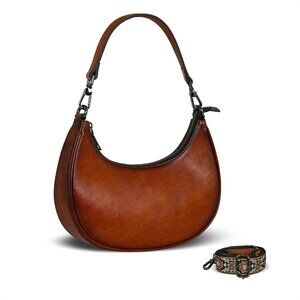 Women’s Brown Leather Hobo Crossbody Bag Small Purse with 3 Straps